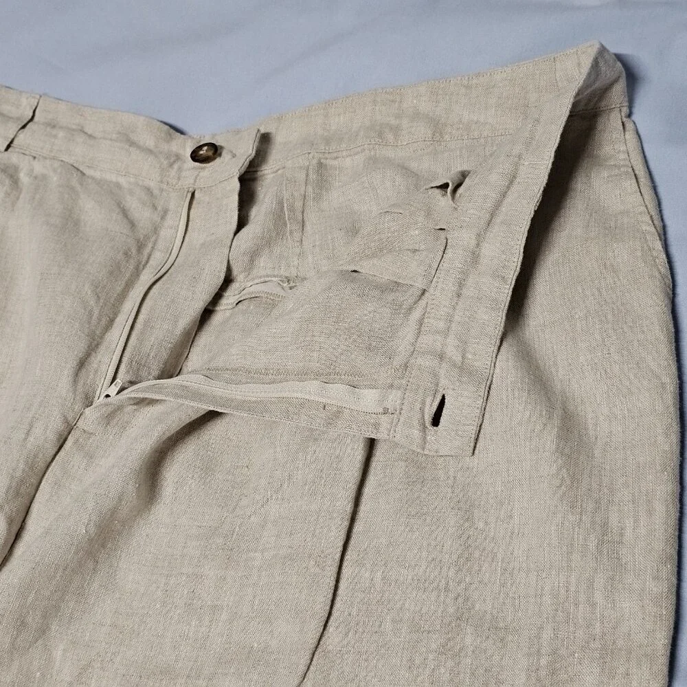 Reformation Mason Wide Leg Women Pants Size 22 Khaki 100% Linen
